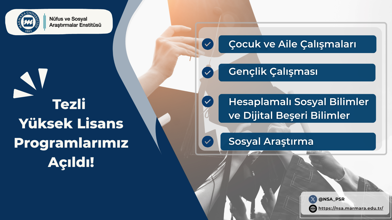 Nüfus ve Sosyal Araştırmalar Enstitüsü’nden 4 Yeni Yüksek Lisans Programı!